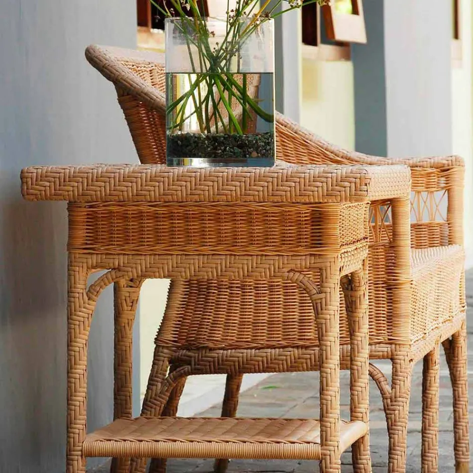 Tavolino da giardino 56x56 cm in polietilene intrecciato a mano Chad Viadurini