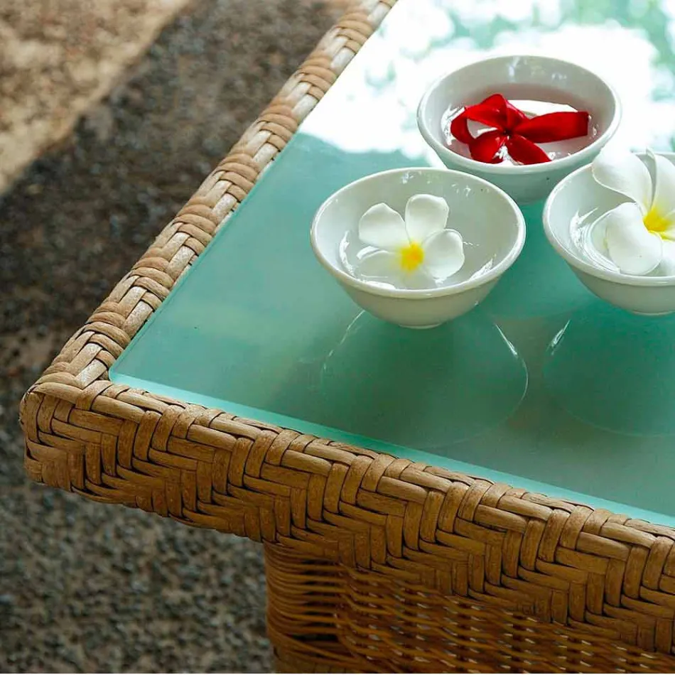 Tavolino da giardino 56x56 cm in polietilene intrecciato a mano Chad Viadurini