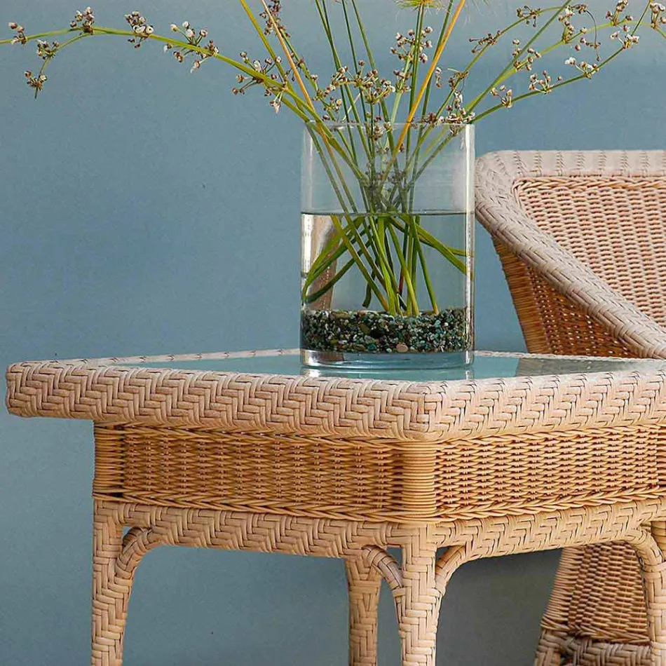 Tavolino da giardino 56x56 cm in polietilene intrecciato a mano Chad Viadurini