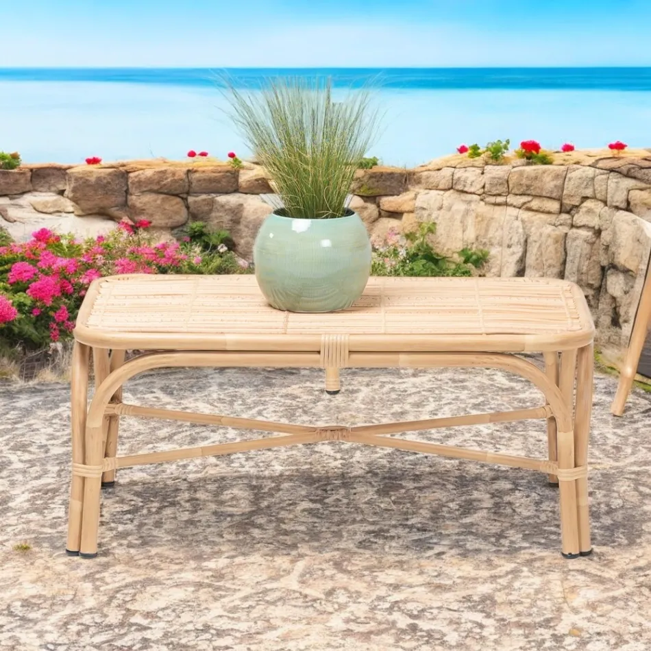 Tavolino da Giardino in Alluminio e Intreccio in Polyrattan - Ellide Viadurini