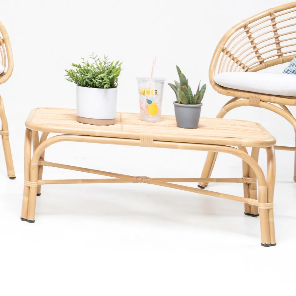 Tavolino da Giardino in Alluminio e Intreccio in Polyrattan - Ellide Viadurini