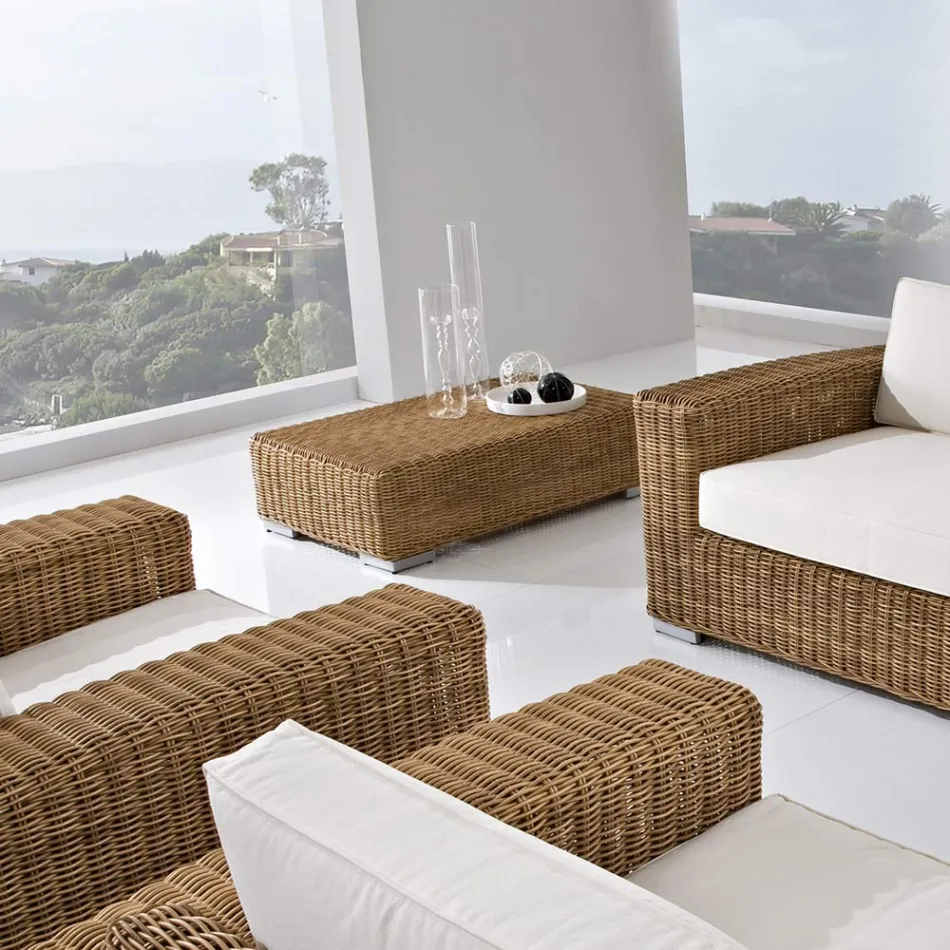 Tavolino da Giardino in Polyrattan Intrecciato a Mano - Yoko Viadurini