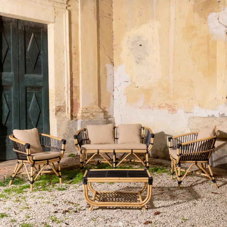 Tavolino da Giardino in Rattan Naturale Intrecciato a Mano – Catelyn Viadurini