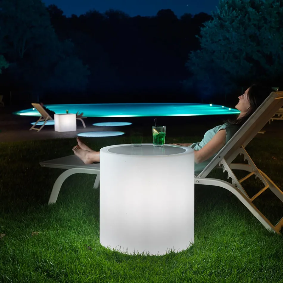 Tavolino da Giardino Luminoso in Polietilene Bianco Made in Italy - Derti Viadurini