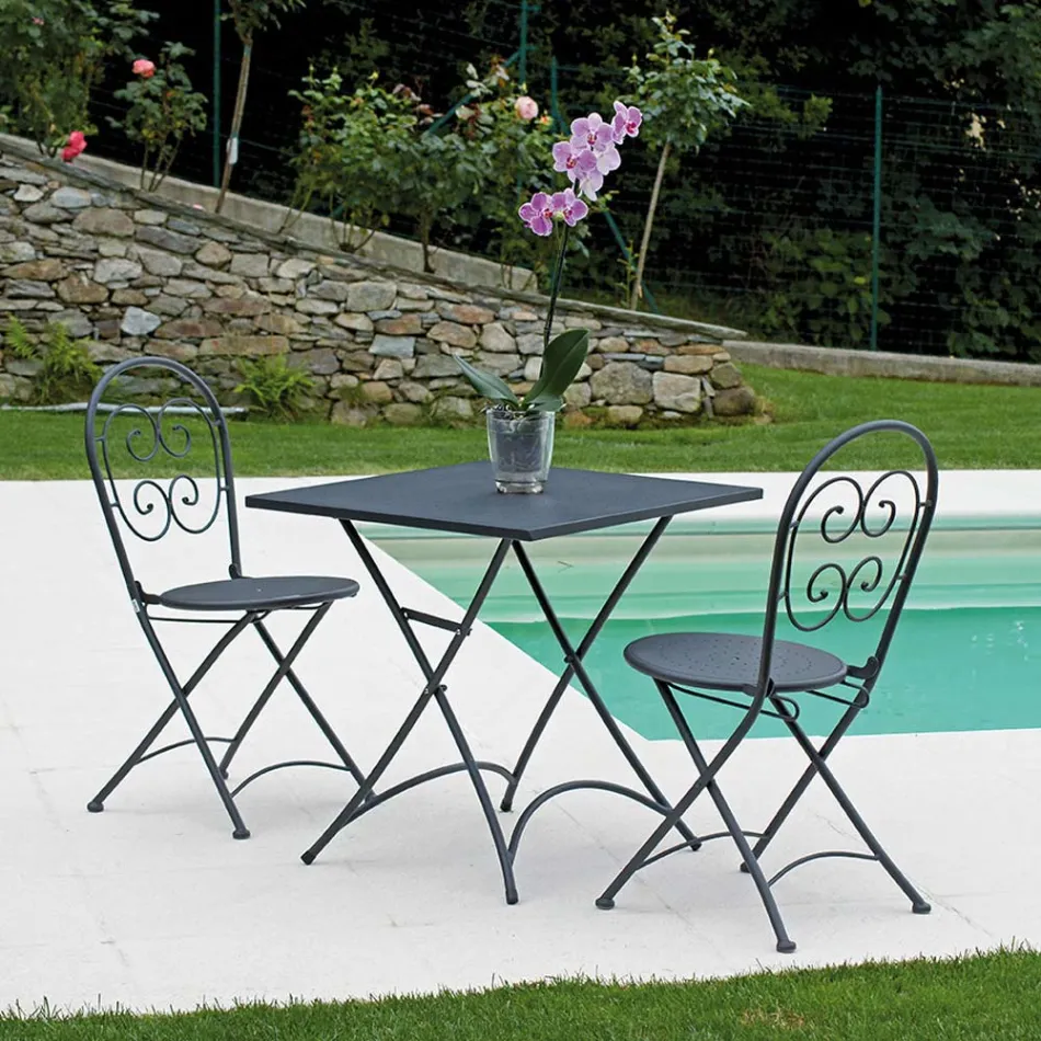 Tavolino da Giardino Quadrato Pieghevole in Ferro Grigio Antracite - Zoubiba Viadurini