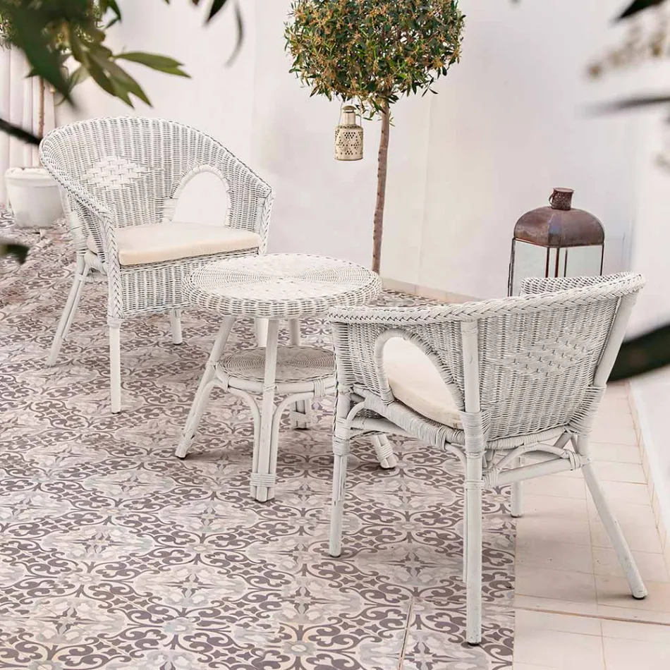 Tavolino da Giardino Tondo in Rattan di Design, Diametro 52 cm - Favolizia Viadurini