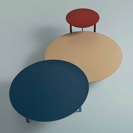 Tavolino da Salotto 3 Gambe in Acciaio e Piano in Legno Colorato - Pretty Viadurini