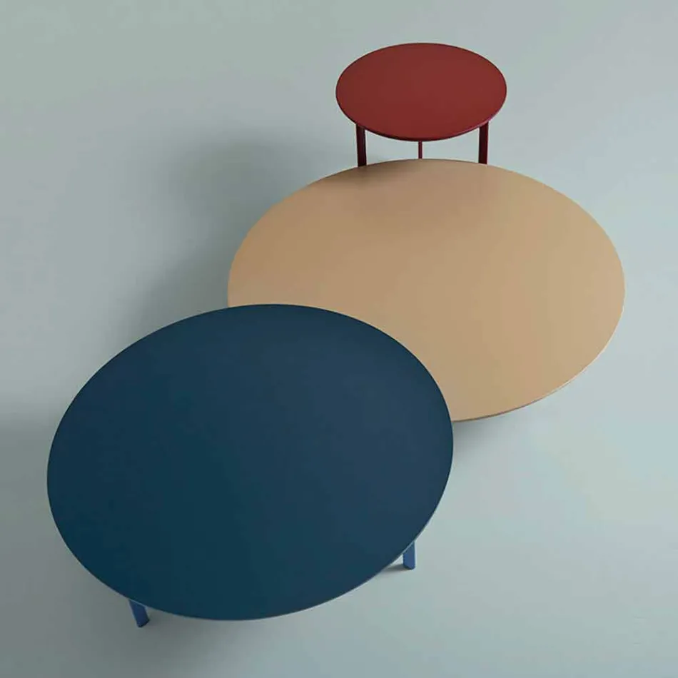 Tavolino da Salotto 3 Gambe in Acciaio e Piano in Legno Colorato - Pretty Viadurini