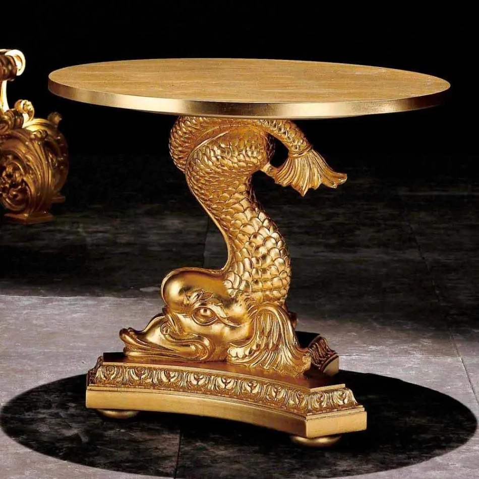 Tavolino da salotto classico in legno massello intagliato a mano, Ciro Viadurini