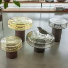 Tavolino da Salotto con Piano in Vetro e Base in Metallo Made in Italy - Batulla Viadurini