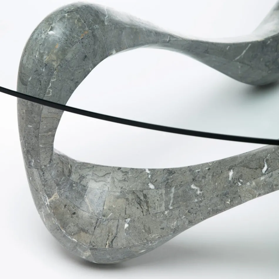 Tavolino da Salotto con Piano in Vetro e Base in Pietra Fossile - California Viadurini