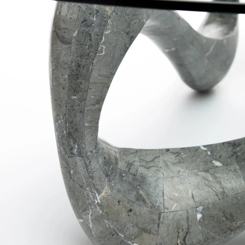 Tavolino da Salotto con Piano in Vetro e Base in Pietra Fossile - California Viadurini