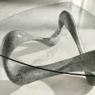 Tavolino da Salotto con Piano in Vetro e Base in Pietra Fossile - California Viadurini