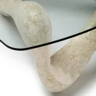 Tavolino da Salotto con Piano in Vetro e Base in Pietra Fossile - California Viadurini