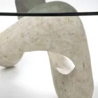 Tavolino da Salotto con Piano in Vetro e Base in Pietra Fossile - California Viadurini