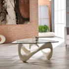 Tavolino da Salotto con Piano in Vetro e Base in Pietra Fossile - California Viadurini