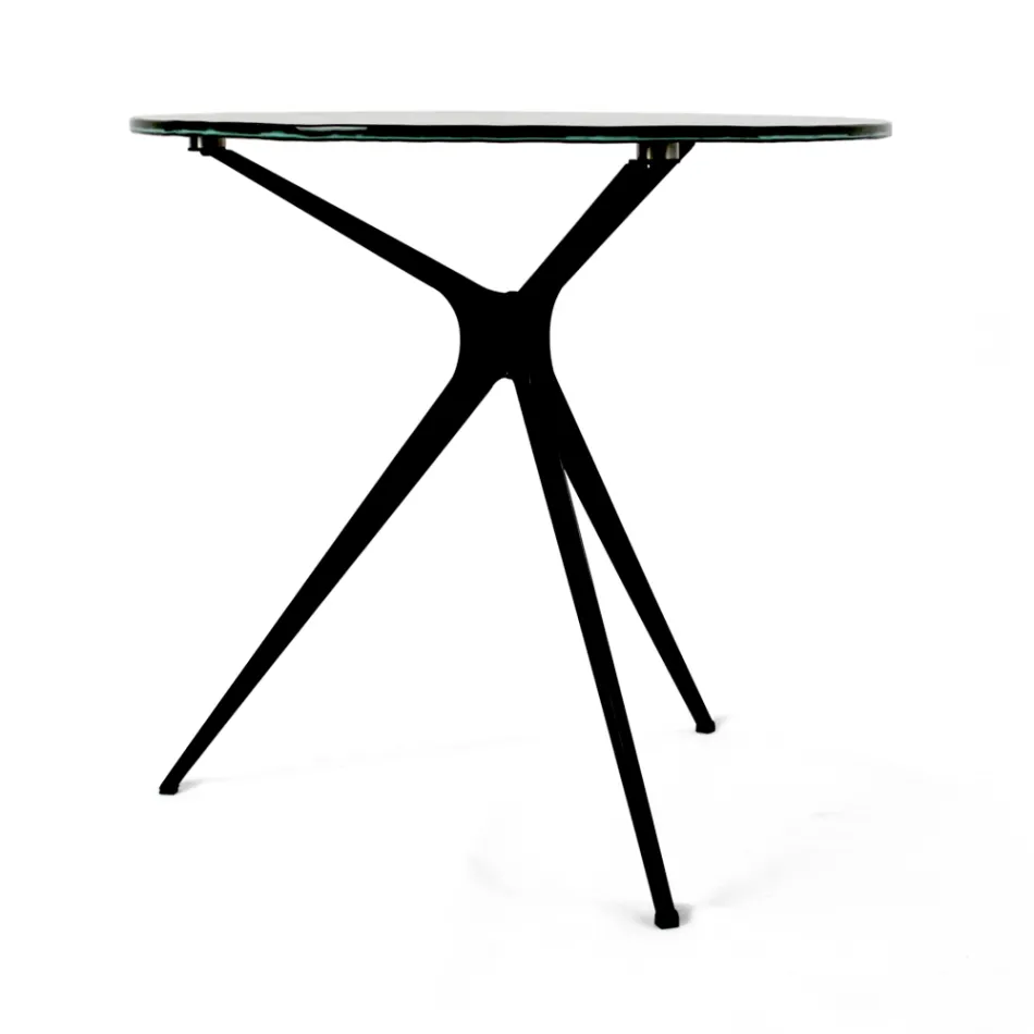 Tavolino da Salotto con Piano in Vetro Rotondo e 3 Gambe Made in Italy - Siste Viadurini