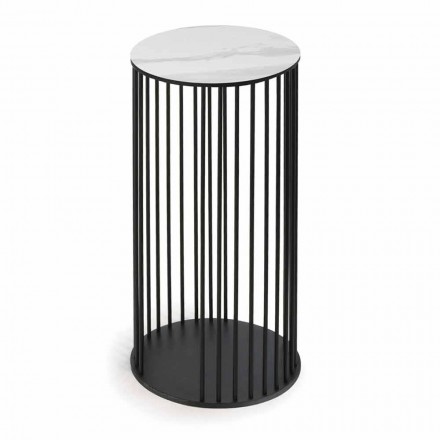 Tavolino da Salotto con Piano Rotondo in Ceramica Made in Italy - Montebianco Viadurini