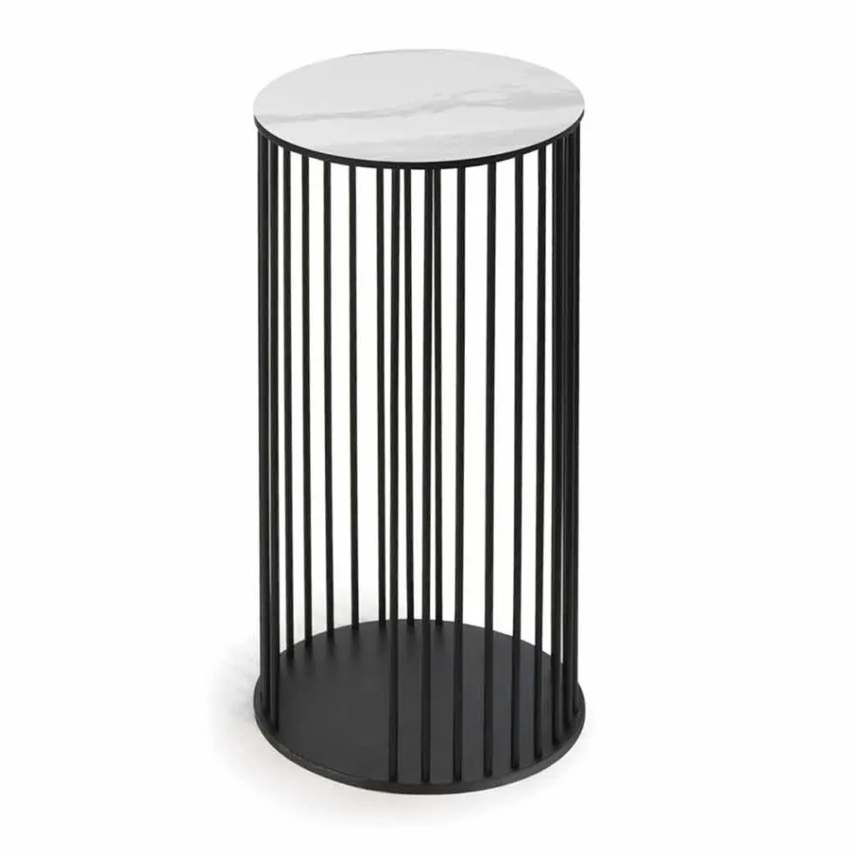 Tavolino da Salotto con Piano Rotondo in Ceramica Made in Italy - Montebianco Viadurini