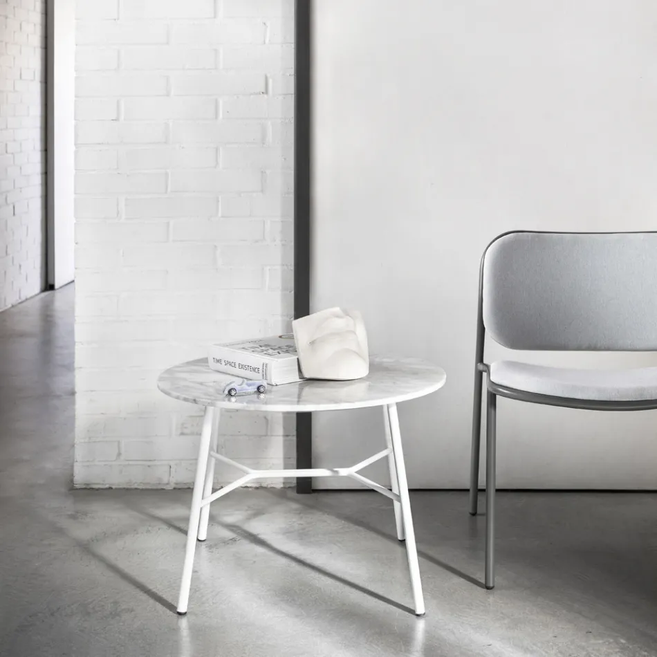 Tavolino da Salotto con Piano Rotondo in Marmo Made in Italy - Makino Viadurini