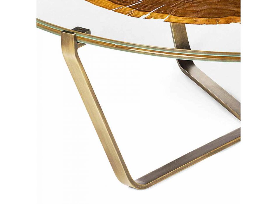 Tavolino da Salotto con Piano Rotondo in Vetro e Legno Made in Italy - Baviera Viadurini