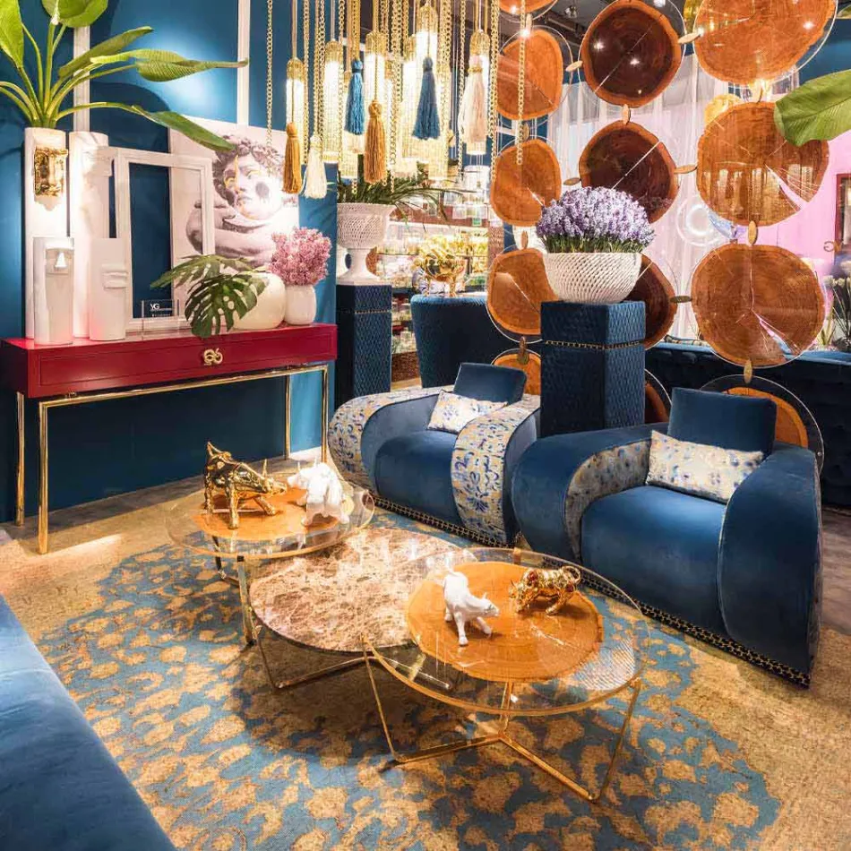 Tavolino da Salotto con Piano Rotondo in Vetro e Legno Made in Italy - Baviera Viadurini