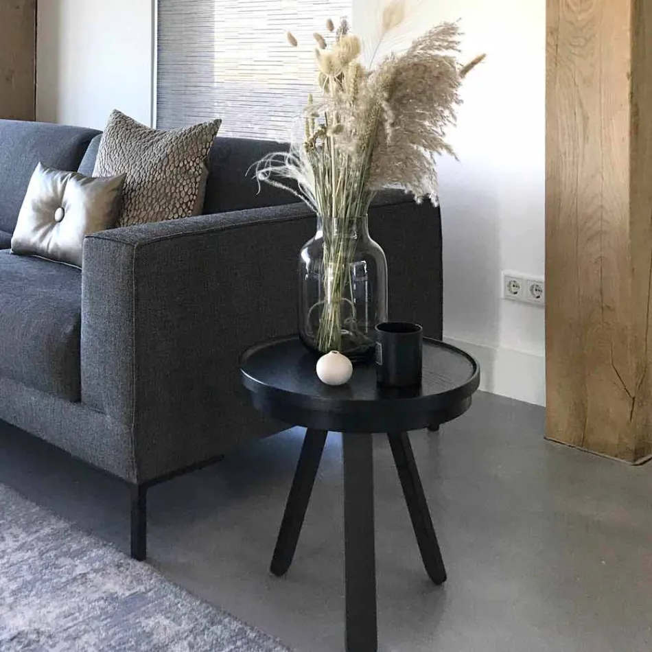 Tavolino da Salotto Design con Piano Rotondo e Gambe in Legno Massello - Salerno Viadurini