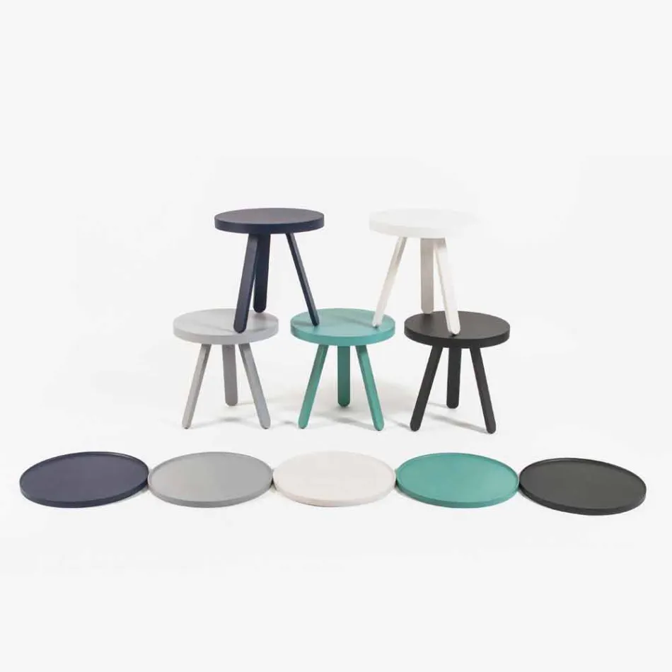 Tavolino da Salotto Design con Piano Rotondo e Gambe in Legno Massello - Salerno Viadurini