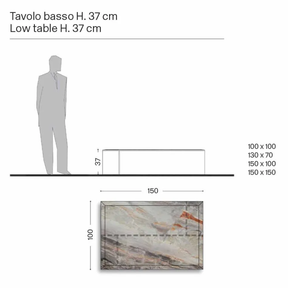 Tavolino da Salotto di Design in Marmo con Base in Vetro Made in Italy - Molino Viadurini