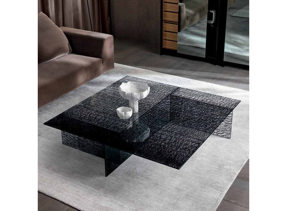 Tavolino da Salotto di Design Vetro Extrachiaro Decorato Made in Italy – Sestola Viadurini