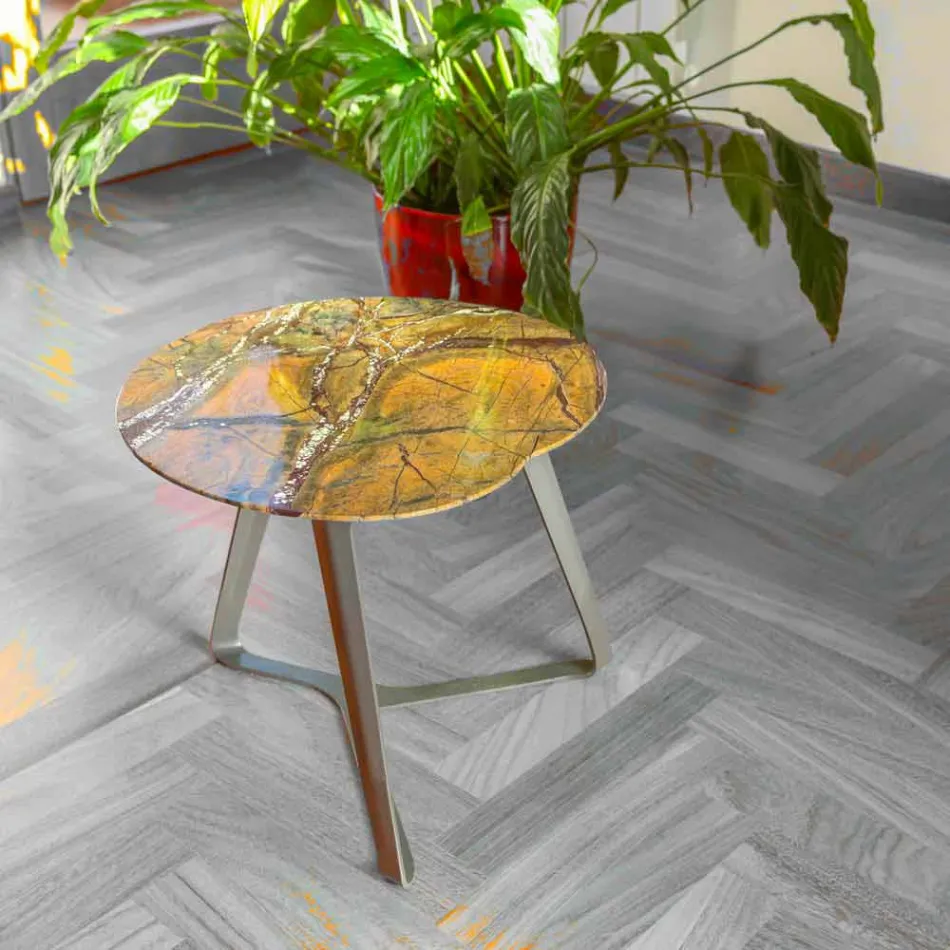 Tavolino da Salotto Fatto a Mano in Marmo e Acciaio Made in Italy - Prince Viadurini