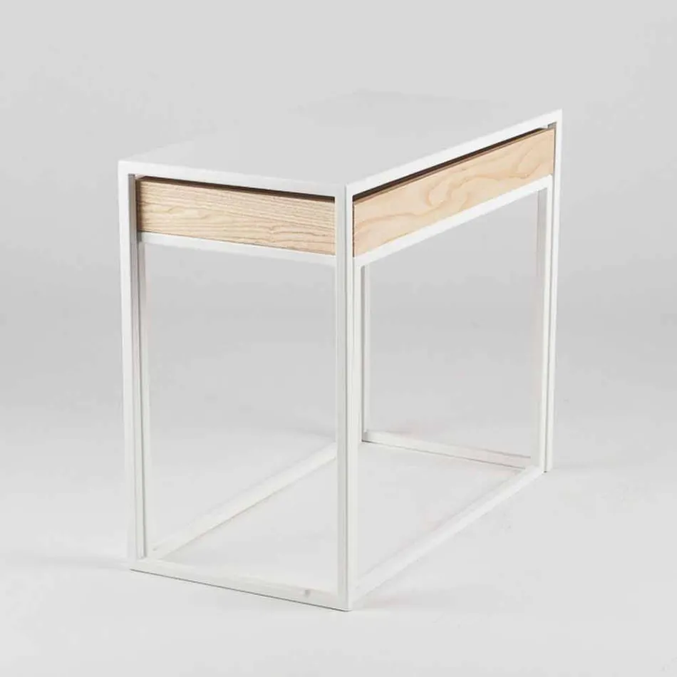 Tavolino da Salotto in Acciaio con Vassoio in Frassino Made in Italy - Merletto Viadurini