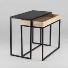 Tavolino da Salotto in Acciaio con Vassoio in Frassino Made in Italy - Merletto Viadurini