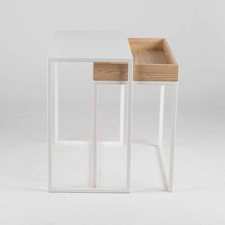 Tavolino da Salotto in Acciaio con Vassoio in Frassino Made in Italy - Merletto Viadurini