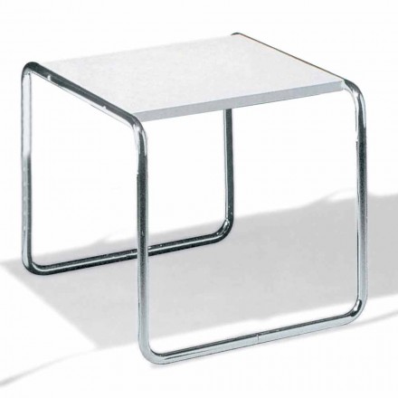 Tavolino da Salotto in Acciaio Cromato con Piano Laminato Made in Italy - Ariete Viadurini