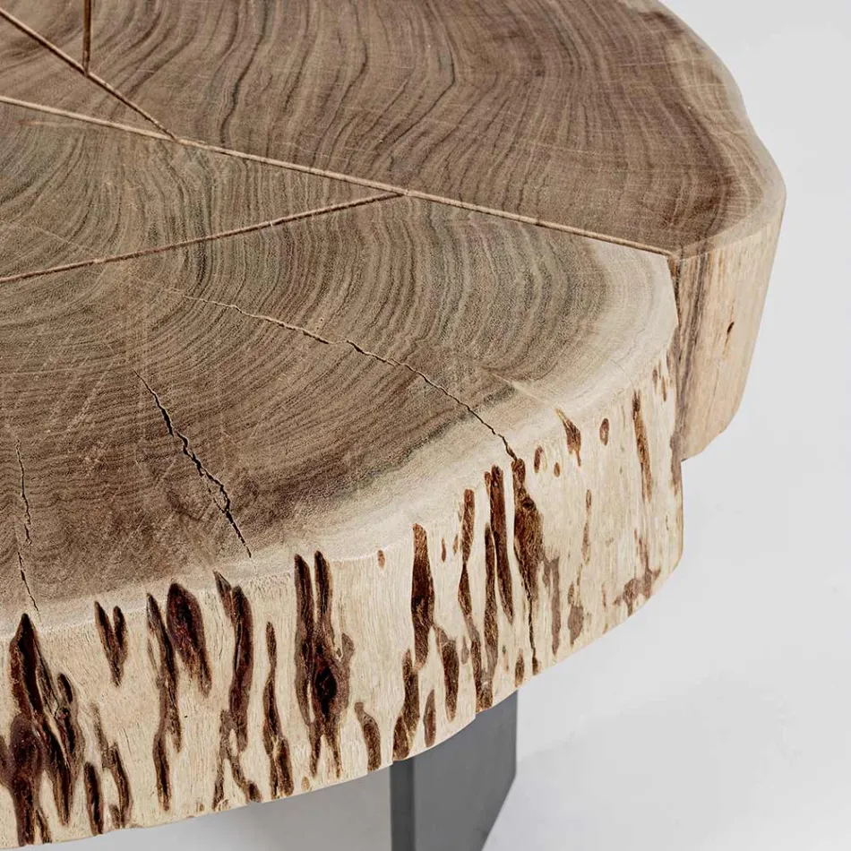 Tavolino da Salotto in Acciaio e Legno d'Acacia Naturale Homemotion - Camala Viadurini