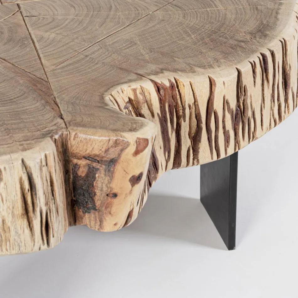 Tavolino da Salotto in Acciaio e Legno d'Acacia Naturale Homemotion - Camala Viadurini
