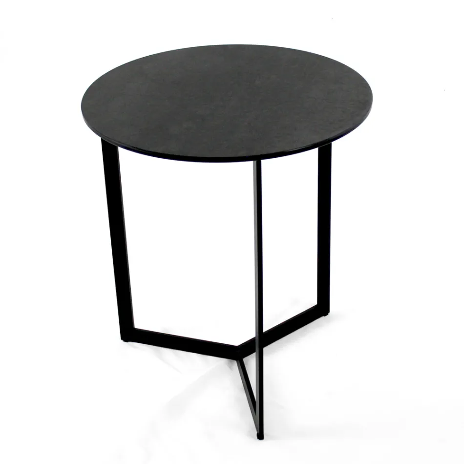 Tavolino da Salotto in Grès con Base in Acciaio Realizzato in Italia - Aspira Viadurini