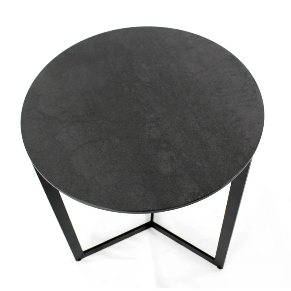 Tavolino da Salotto in Grès con Base in Acciaio Realizzato in Italia - Aspira Viadurini