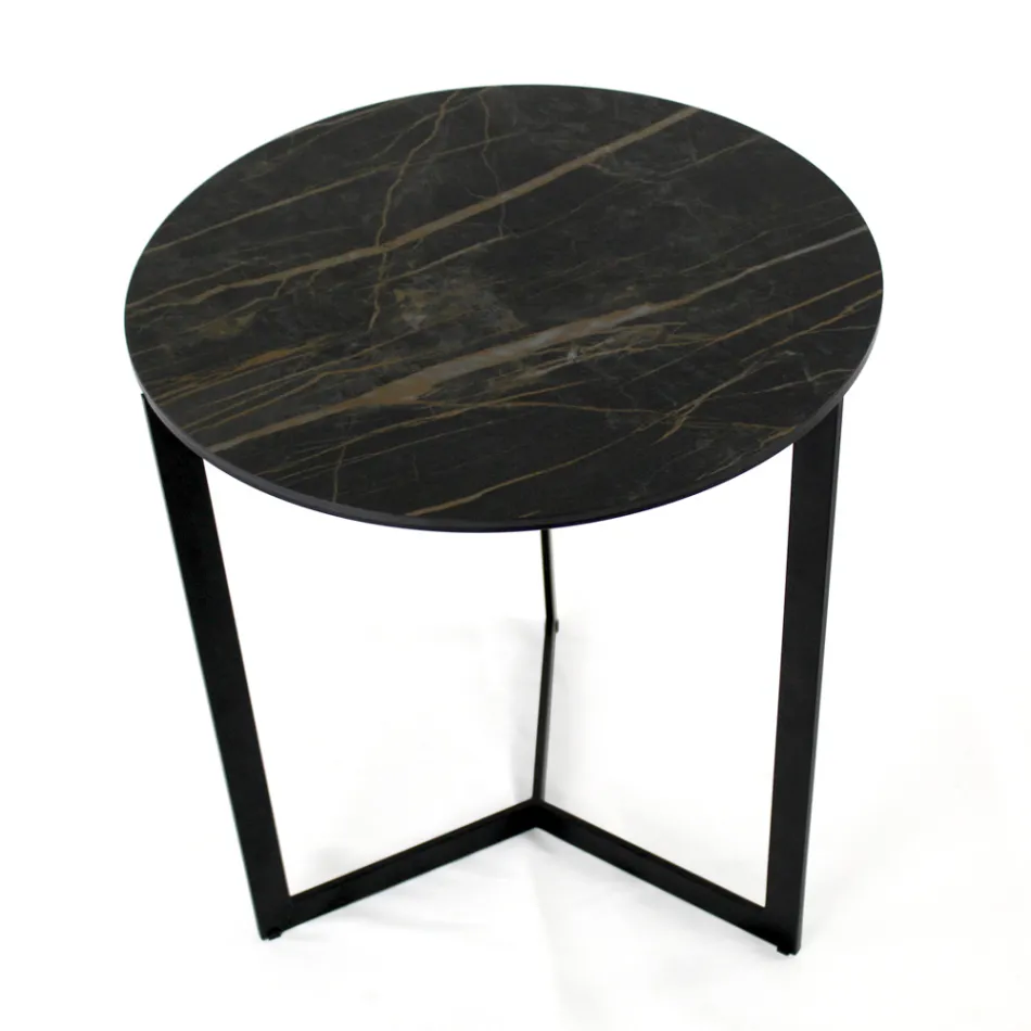 Tavolino da Salotto in Grès con Base in Acciaio Realizzato in Italia - Aspira Viadurini