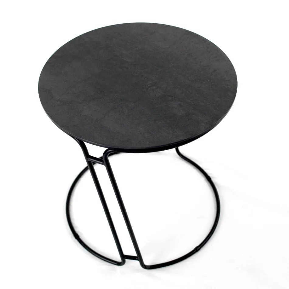 Tavolino da Salotto in Grès Porcellanato e Base Rotonda Made in Italy - Tullia Viadurini