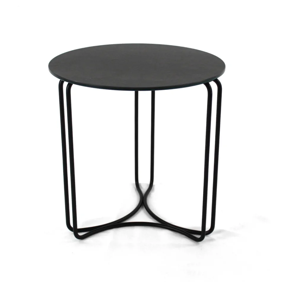 Tavolino da Salotto in Grès Rotondo e Base con 3 Mezzelune Made in Italy - Arepa Viadurini