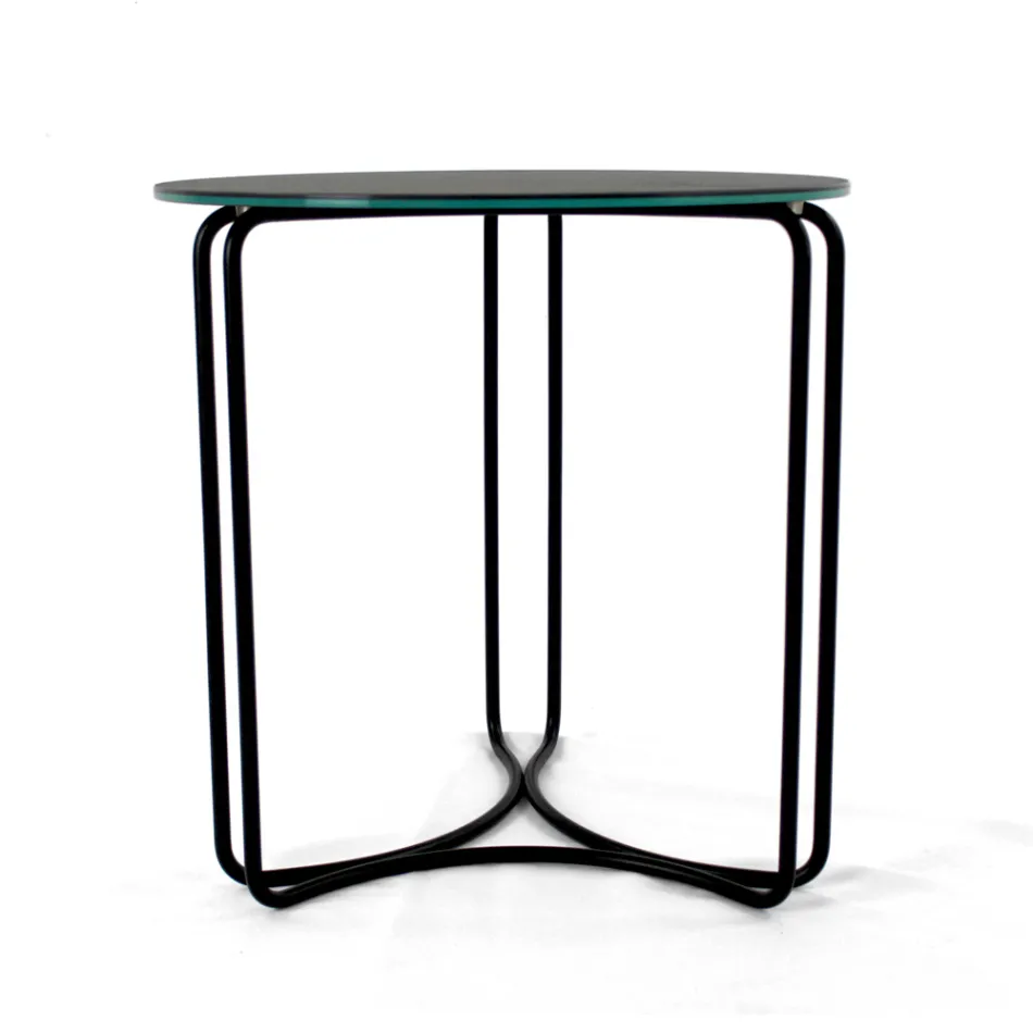 Tavolino da Salotto in Grès Rotondo e Base con 3 Mezzelune Made in Italy - Arepa Viadurini