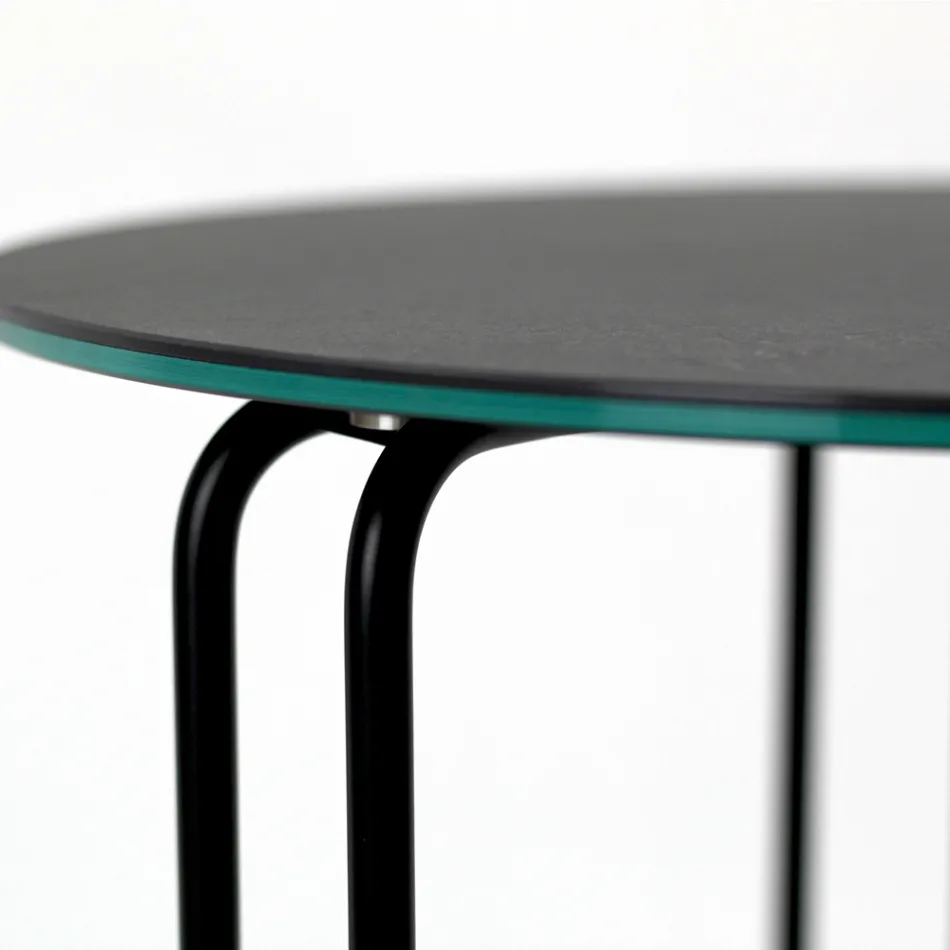 Tavolino da Salotto in Grès Rotondo e Base con 3 Mezzelune Made in Italy - Arepa Viadurini