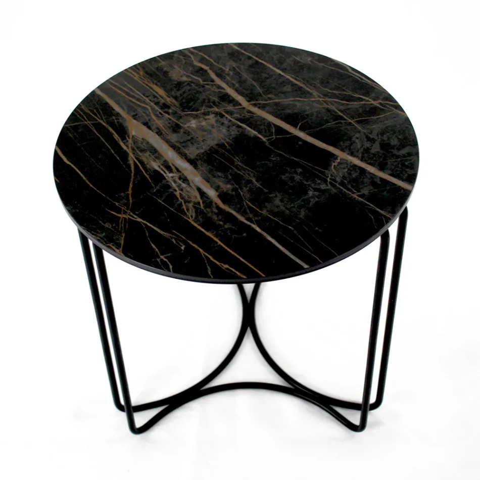 Tavolino da Salotto in Grès Rotondo e Base con 3 Mezzelune Made in Italy - Arepa Viadurini