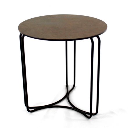 Tavolino da Salotto in Grès Rotondo e Base con 3 Mezzelune Made in Italy - Arepa Viadurini