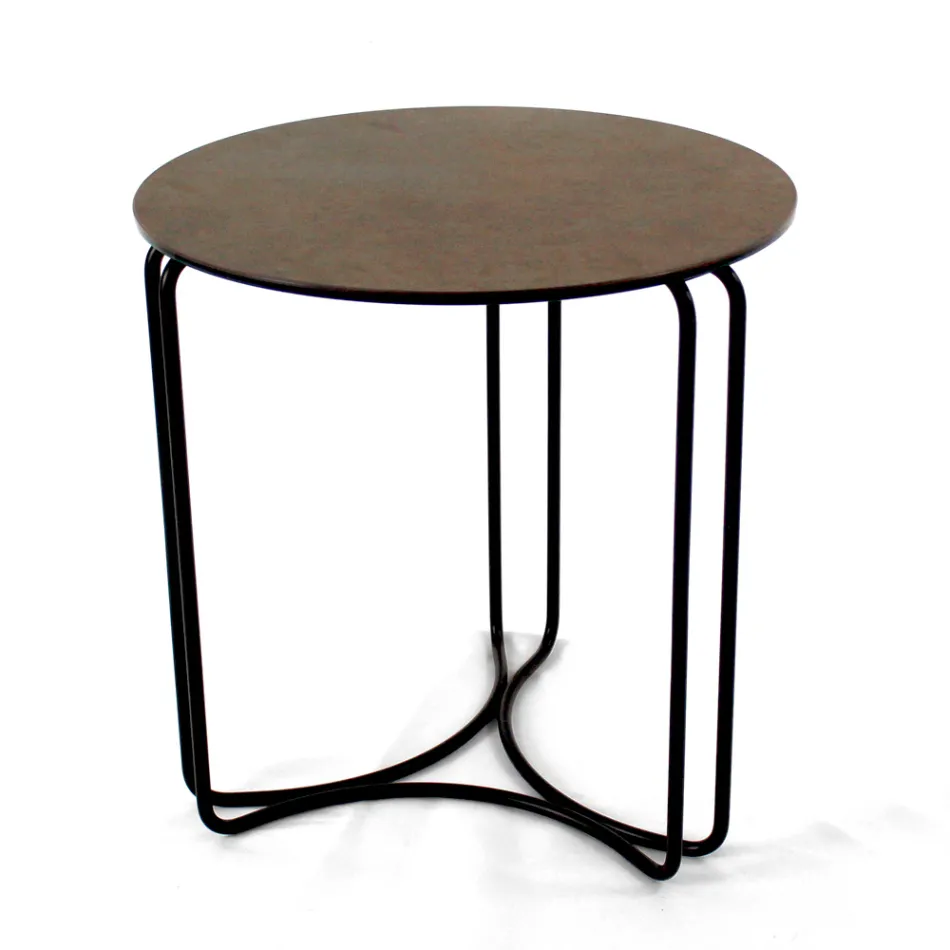 Tavolino da Salotto in Grès Rotondo e Base con 3 Mezzelune Made in Italy - Arepa Viadurini