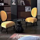 Tavolino da salotto in legno massello e cristallo diametro 60cm, Margo Viadurini