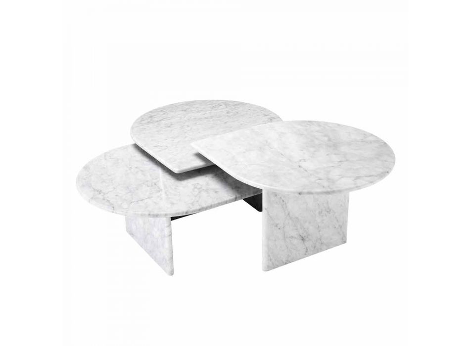 Tavolino da Salotto in Marmo Bianco di Carrara Formato da 3 Pezzi - Marsala Viadurini