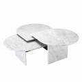 Tavolino da Salotto in Marmo Bianco di Carrara Formato da 3 Pezzi - Marsala